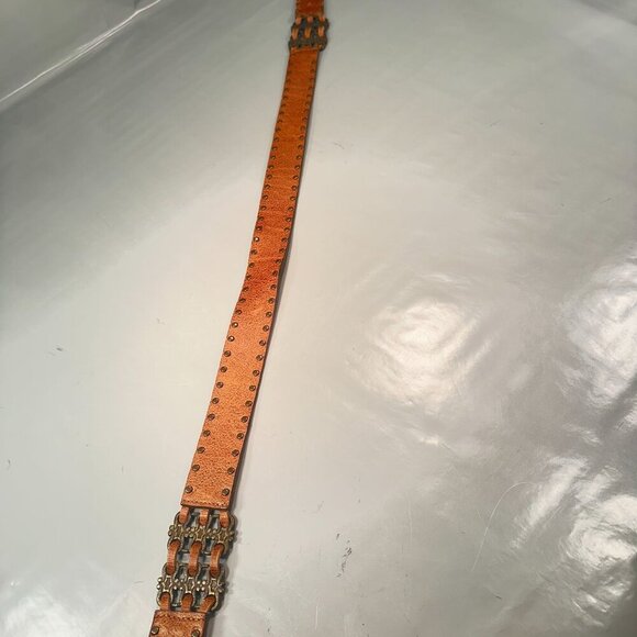 LeatheRock Leather Studded Western Belt Interlocking Chain Links Y2K Boho - Picture 11 of 16